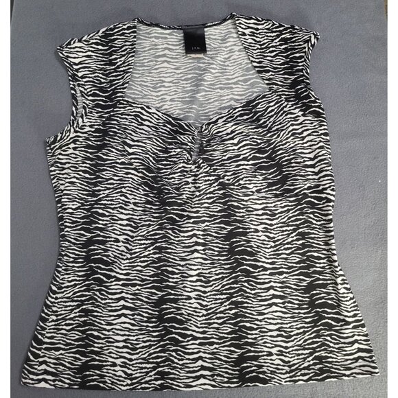 J.T.B. Womens Med Y2K whimsigoth keyhole sleeveless top black white print vtg - Picture 2 of 8